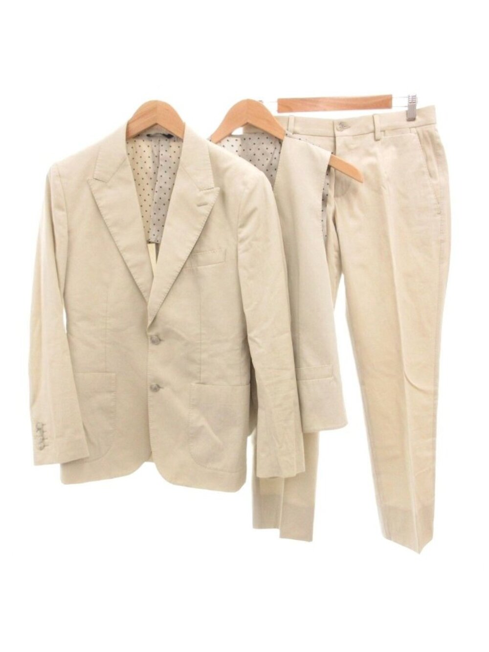 Dolce & Gabbana Set Suit Jacket Pants Vest Lining Dot Pattern 44 Beige